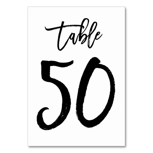 Chic Hand Lettered Table Number Card | Table 50 (Front)