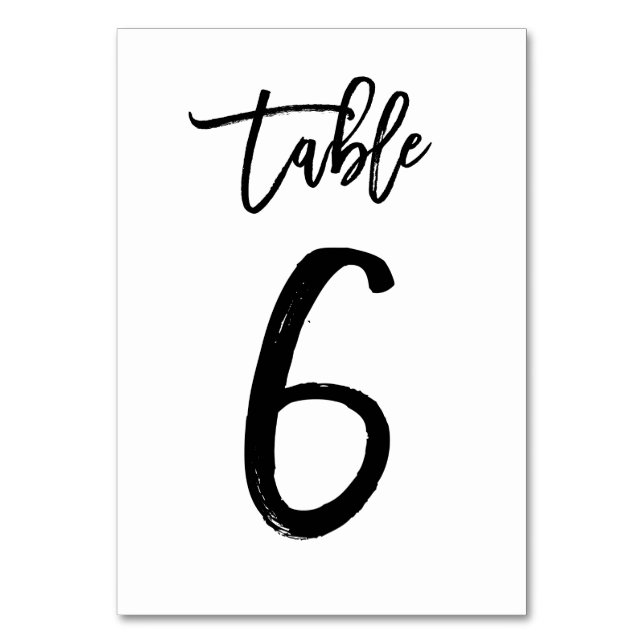 Chic Hand Lettered Table Number Card | Table 6 (Front)