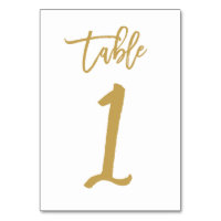 Chic Hand Lettered Table Number Gold  | Table 1