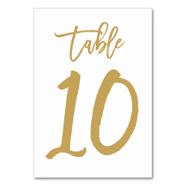 Chic Hand Lettered Table Number Gold | Table 10 (Front)