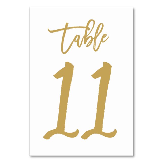 Chic Hand Lettered Table Number Gold | Table 11 (Front)