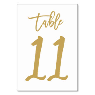 Chic Hand Lettered Table Number Gold | Table 11 Card