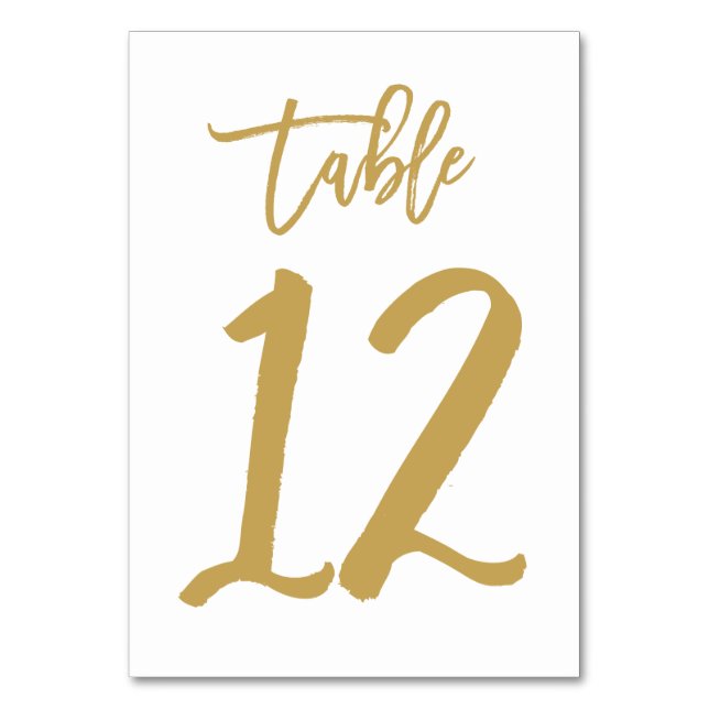 Chic Hand Lettered Table Number Gold | Table 12 (Front)