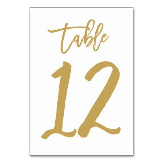 Chic Hand Lettered Table Number Gold | Table 12 Card