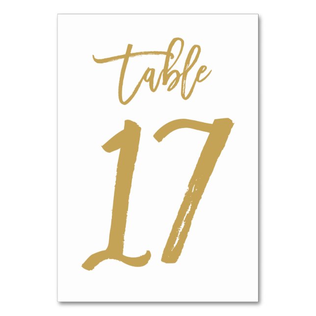 Chic Hand Lettered Table Number Gold | Table 17 (Front)
