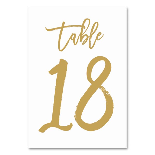 Chic Hand Lettered Table Number Gold | Table 18 (Front)