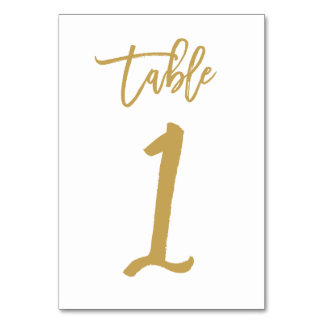 Chic Hand Lettered Table Number Gold  | Table 1 Card