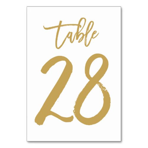 Chic Hand Lettered Table Number Gold  Table 28