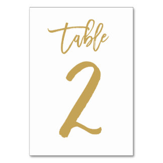 Chic Hand Lettered Table Number Gold | Table 2 Card