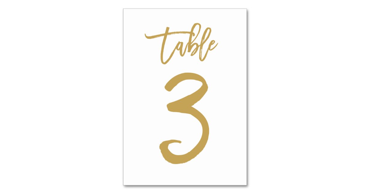 Chic Hand Lettered Table Number Gold Table 3 Zazzle Com