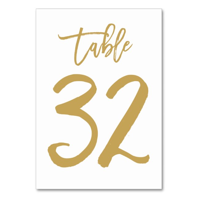 Chic Hand Lettered Table Number Gold | Table 32 (Front)