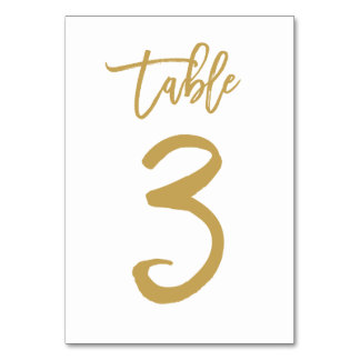 Chic Hand Lettered Table Number Gold | Table 3 Card