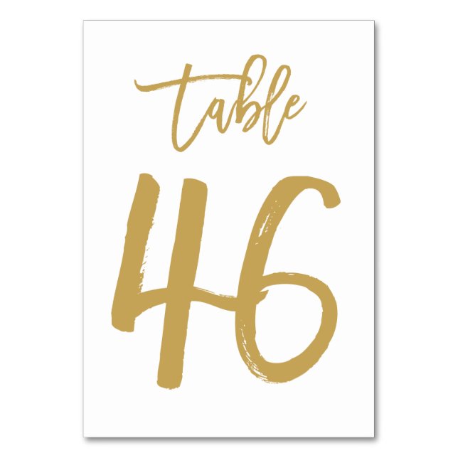 Chic Hand Lettered Table Number Gold | Table 46 (Front)