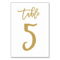 Chic Hand Lettered Table Number Gold | Table 5