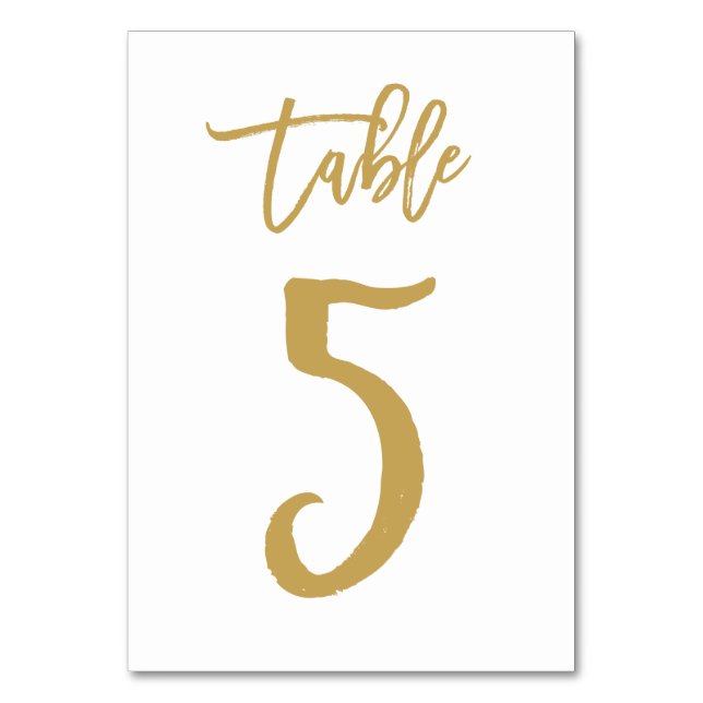Chic Hand Lettered Table Number Gold | Table 5 (Front)