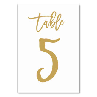 Chic Hand Lettered Table Number Gold | Table 5 Card