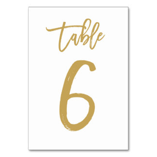 Chic Hand Lettered Table Number Gold | Table 6 Card