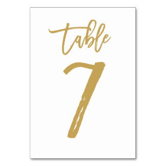 Chic Hand Lettered Table Number Gold | Table 7 Card