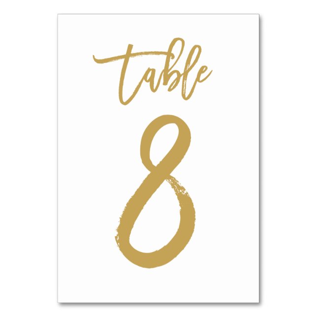 Chic Hand Lettered Table Number Gold | Table 8 (Front)