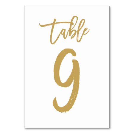 Chic Hand Lettered Table Number Gold | Table 9
