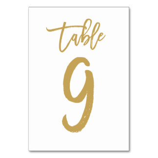 Chic Hand Lettered Table Number Gold | Table 9 Card