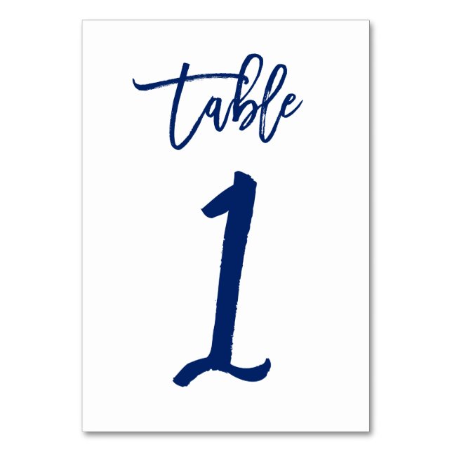 Chic Hand Lettered Table Number Navy  | Table 1 (Front)