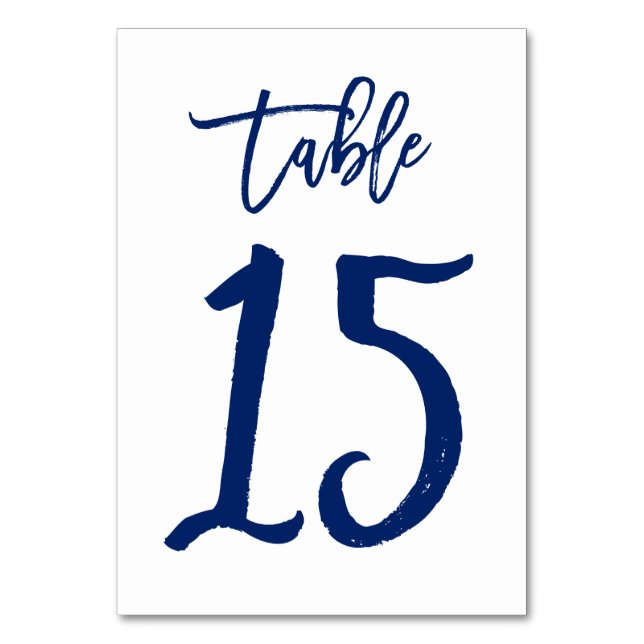 Chic Hand Lettered Table Number Navy | Table 15 (Front)