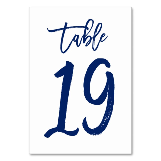Chic Hand Lettered Table Number Navy | Table 19 (Front)