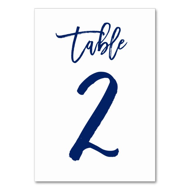 Chic Hand Lettered Table Number Navy | Table 2 (Front)