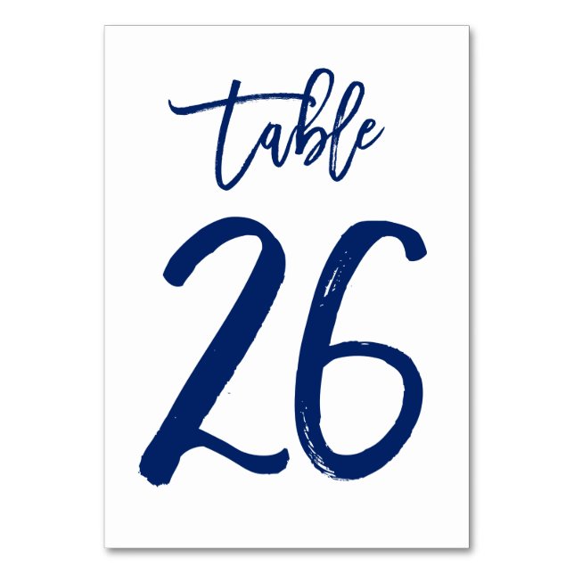 Chic Hand Lettered Table Number Navy | Table 26 (Front)
