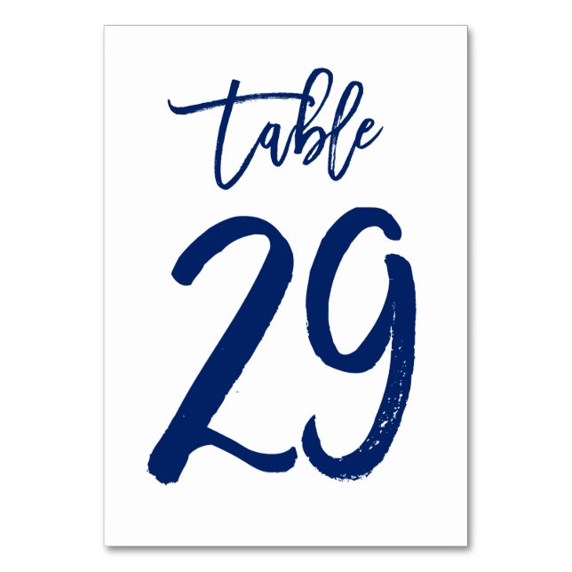 Chic Hand Lettered Table Number Navy | Table 29 (Front)