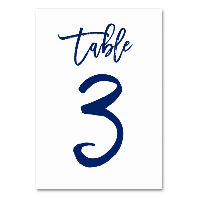 Chic Hand Lettered Table Number Navy | Table 3 (Front)