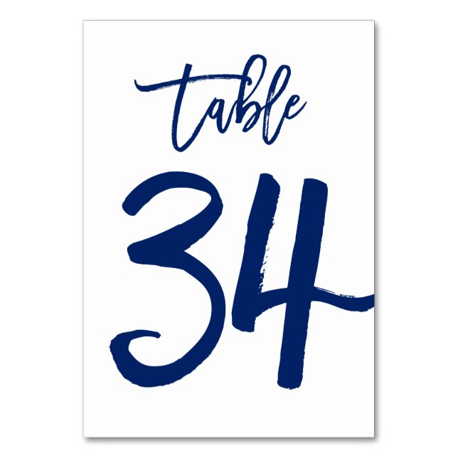 Chic Hand Lettered Table Number Navy | Table 34 (Front)