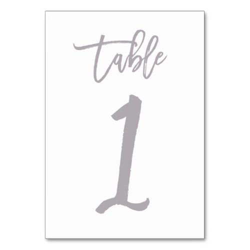 Chic Hand Lettered Table Number Silver  Table 1