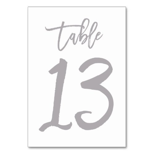 Chic Hand Lettered Table Number Silver  Table 13