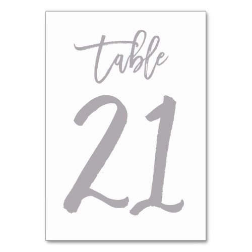 Chic Hand Lettered Table Number Silver  Table 21