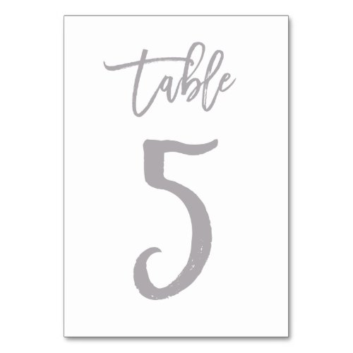 Chic Hand Lettered Table Number Silver  Table 5