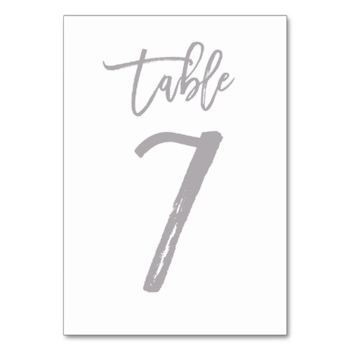 Chic Hand Lettered Table Number Silver  Table 7