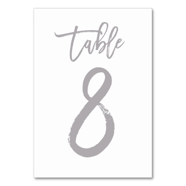 Chic Hand Lettered Table Number Silver | Table 8 (Front)