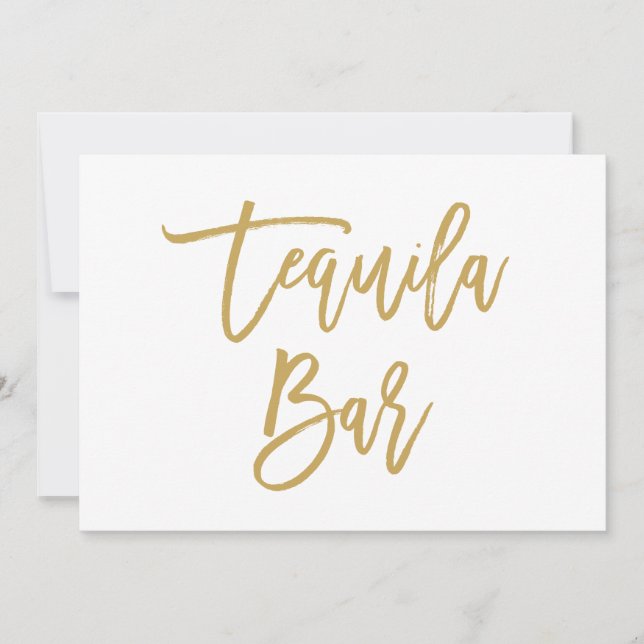 Chic Hand Lettered Tequila Bar Gold Invitation (Front)