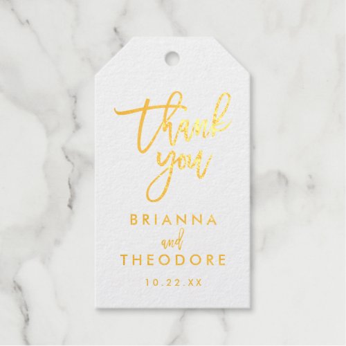 Chic Hand Lettered Thank You Favor Tag Gold Foil