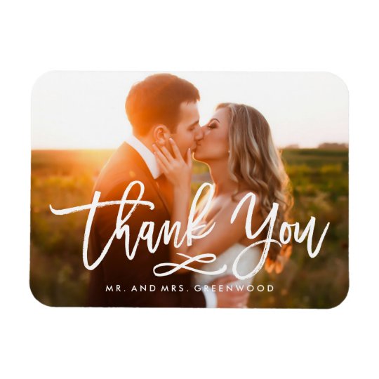 Love And Thanks Custom Wedding Thank You Photo Magnet Zazzle Chic Hand Lettered Thank You Photo Magnet