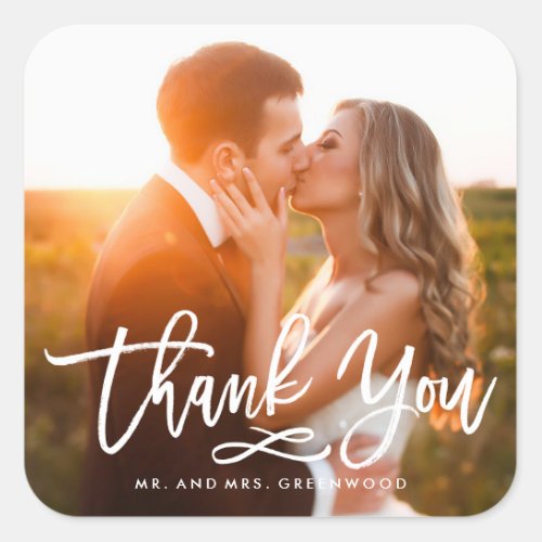 Chic Hand Lettered Thank You Photo Square Sticker