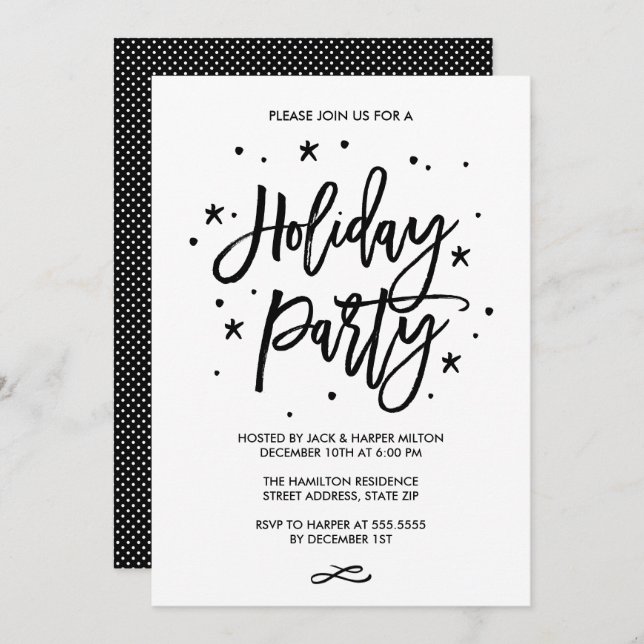 Chic Hand Lettered Typography Holiday Party Invitation (Front/Back)