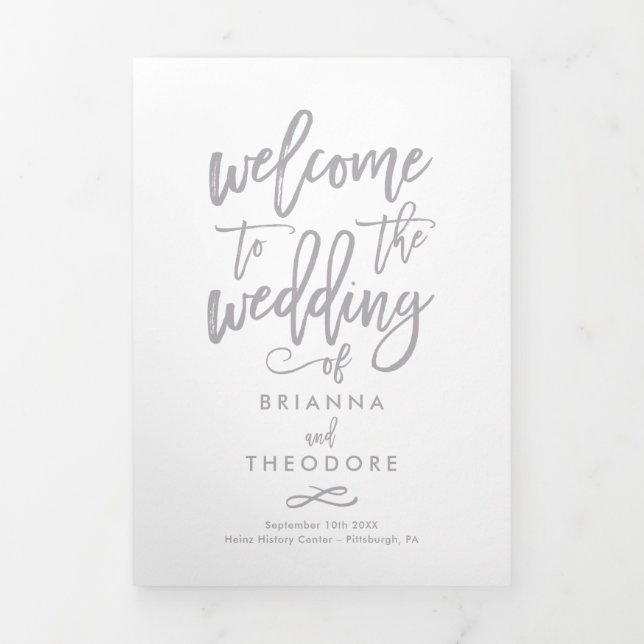 Chic Hand-Lettered Wedding Ceremony Photo Program (Cover)