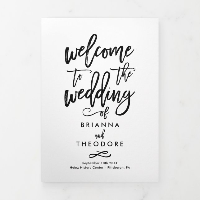 Chic Hand-Lettered Wedding Ceremony Photo Program (Cover)