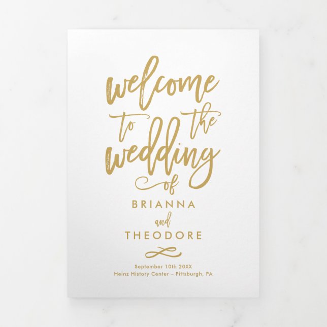 Chic Hand-Lettered Wedding Ceremony Photo Program (Cover)