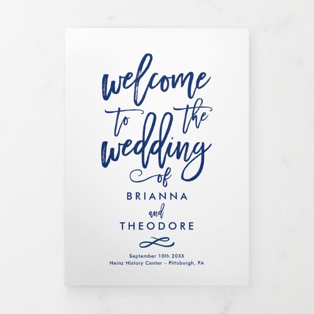 Chic Hand-Lettered Wedding Ceremony Photo Program (Cover)