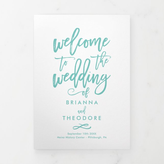 Chic Hand-Lettered Wedding Ceremony Photo Program (Cover)
