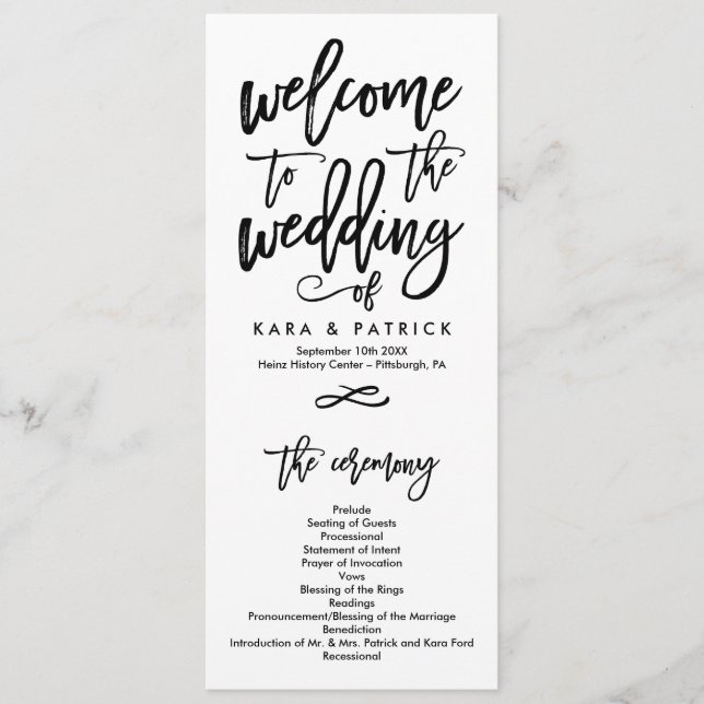 Chic Hand Lettered Wedding Ceremony Program (Front)